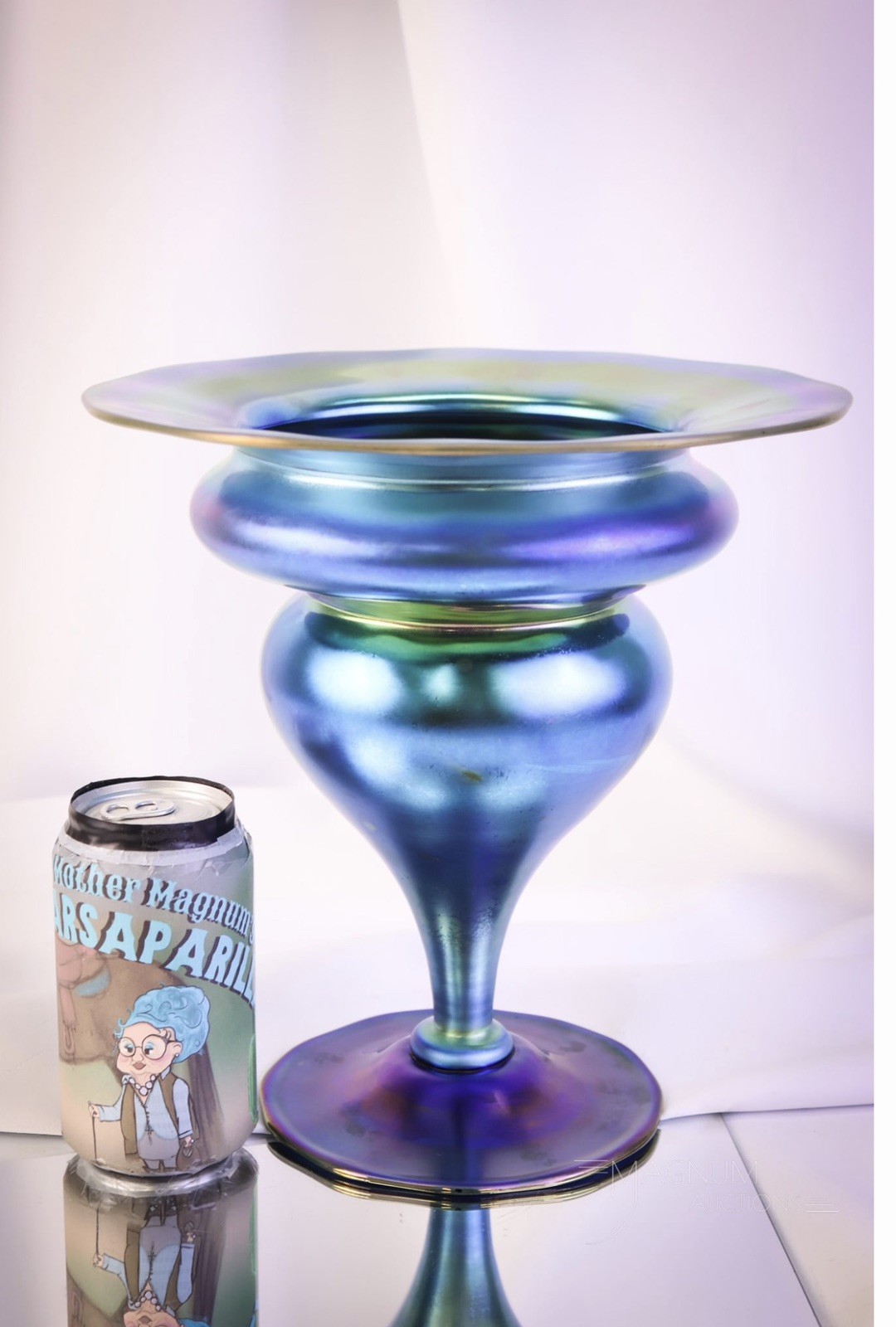 MONUMENTAL Blue Large Pedestal-Footed, Signed STEUBEN AURENE Flared Rim Vase