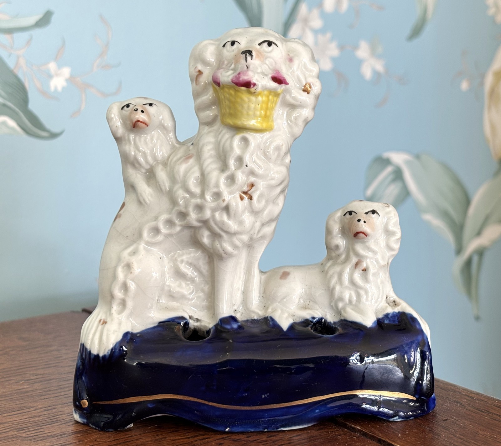 C1860 Victorian Staffordshire Spaniel With Pups Inkwell