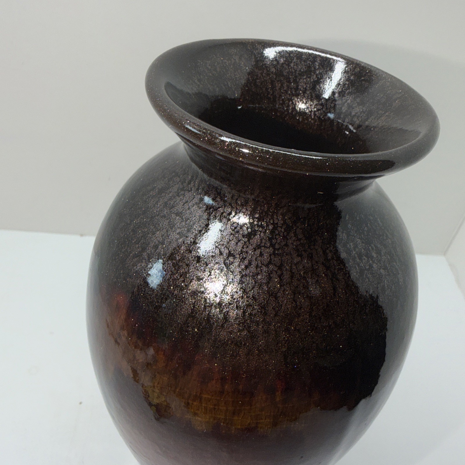 Studio Art Pottery Drip Glaze Brown Red Gold Earth Tones 11” Mantal Flower Vase