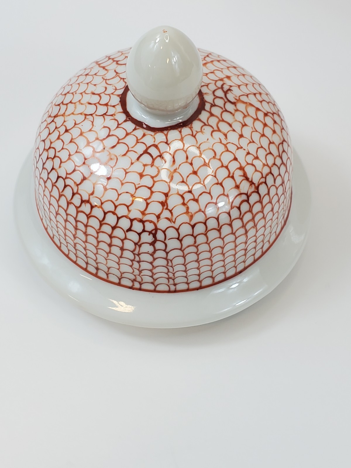 Vintage Nora Fenton Red & White Ginger Jar w/Lid Hand Decorated Hong Kong