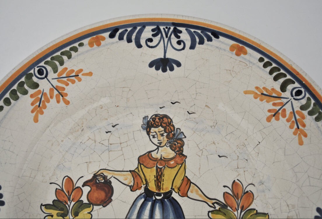 Spanish Majolica Faience Portrait Plates-SET OF 3 MATCHING-12 1/2″ diameter RARE