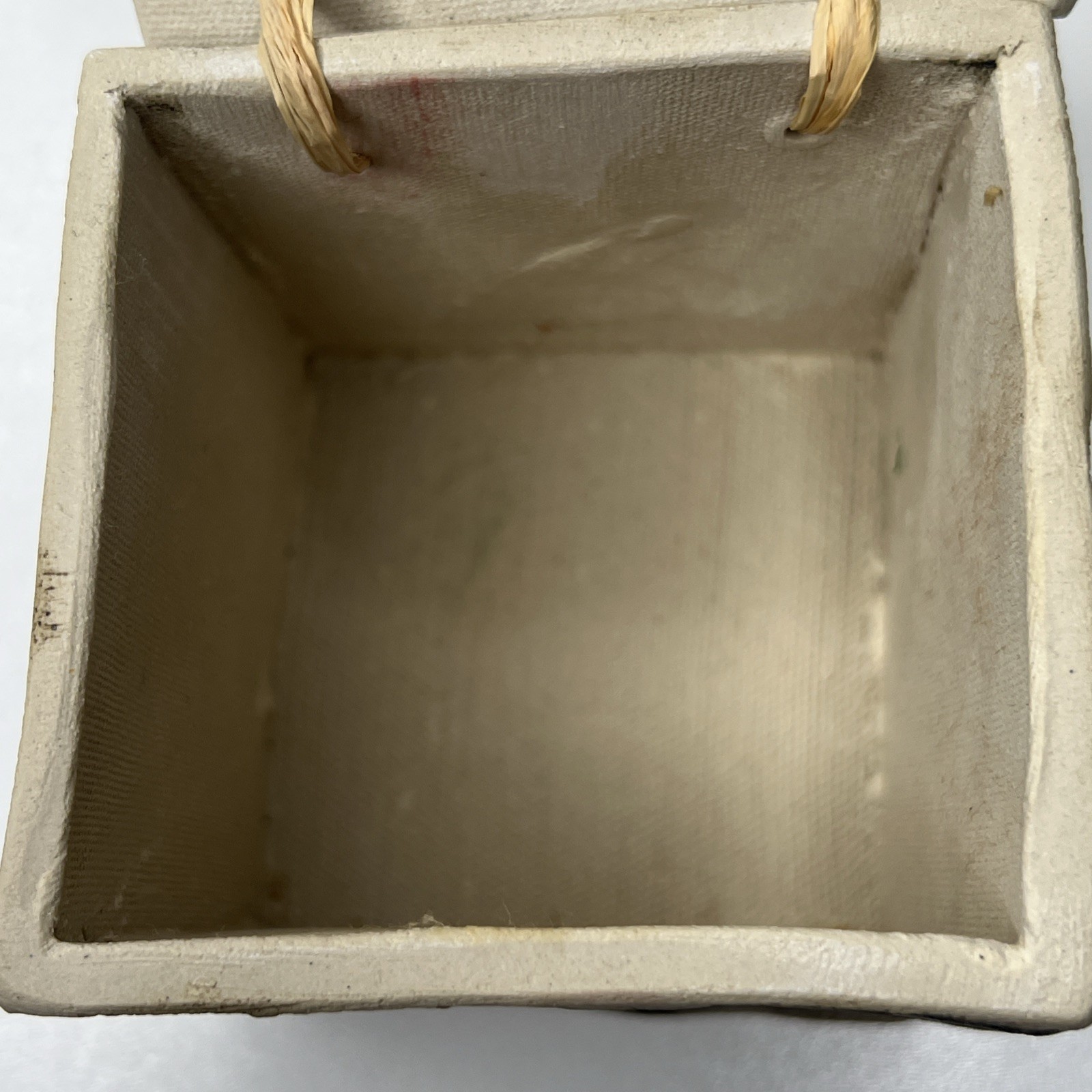 Ceramic Handmade Square Trinket Box With Lid Tan & Brown Signed