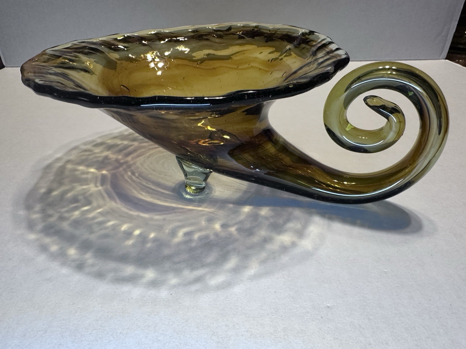 Vintage Mid-Century Modern Hand-Blown Glass Cornucopia Centerpiece Bowl