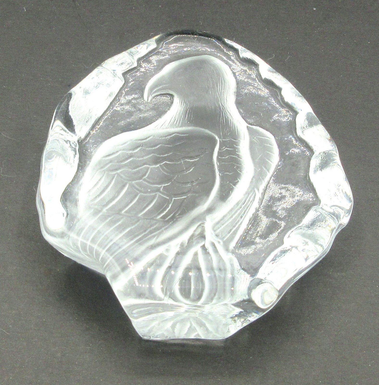 Glass Bald Eagle Paperweight Clear & Frosted Arrowhead Shape 3 1/2″ Unbranded