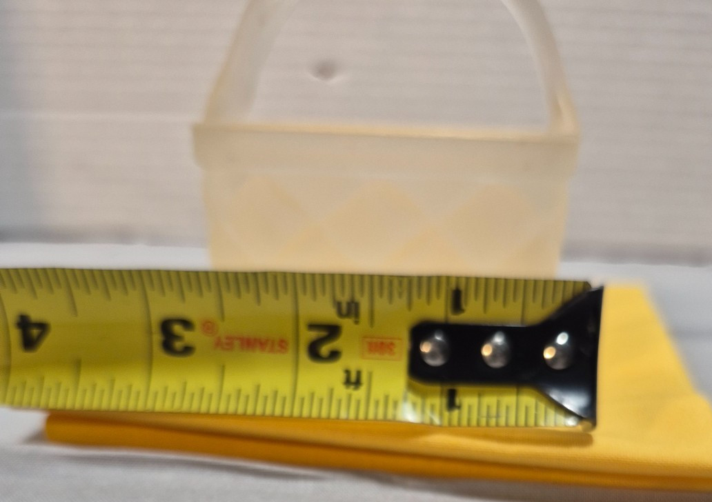 Set of 2 glass baskets. one clear and one opaque. 3 inch size with basket weave.