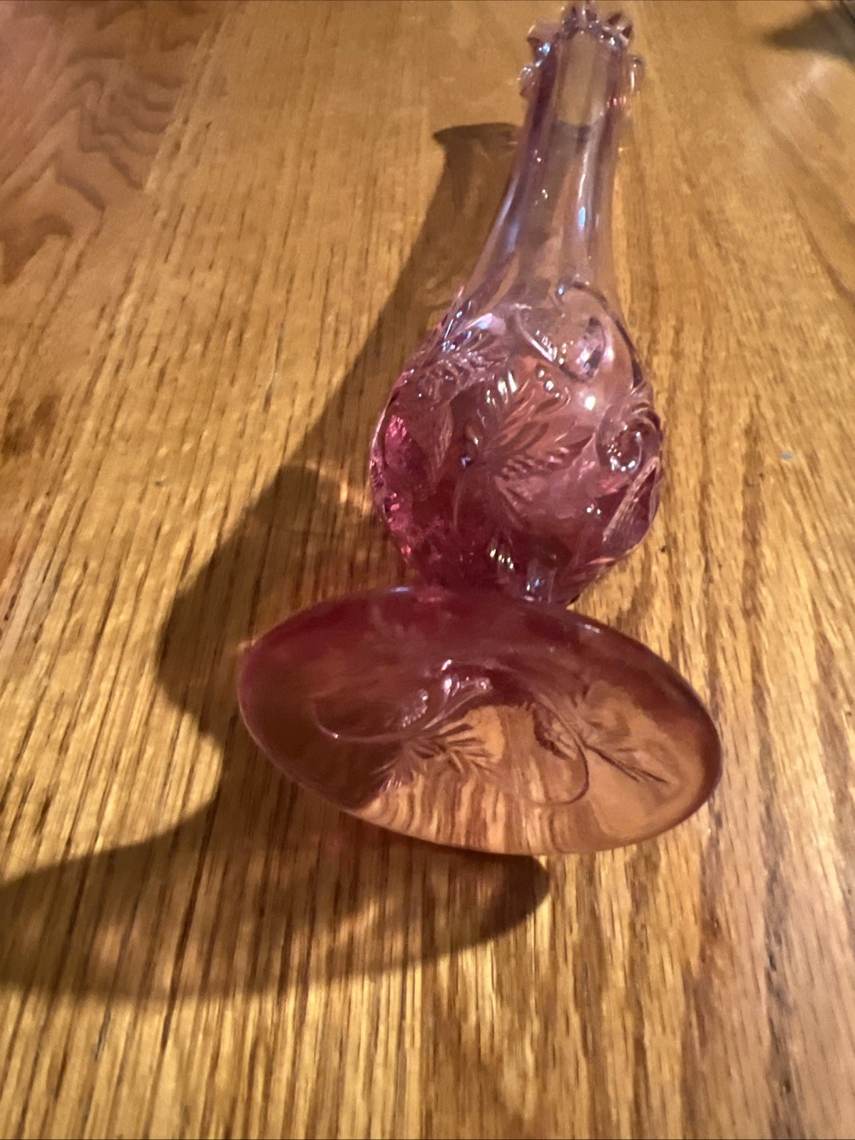Vtg 1980s Fenton Swung Wild Strawberry 10″ Bud Vase Footed Pink Glass