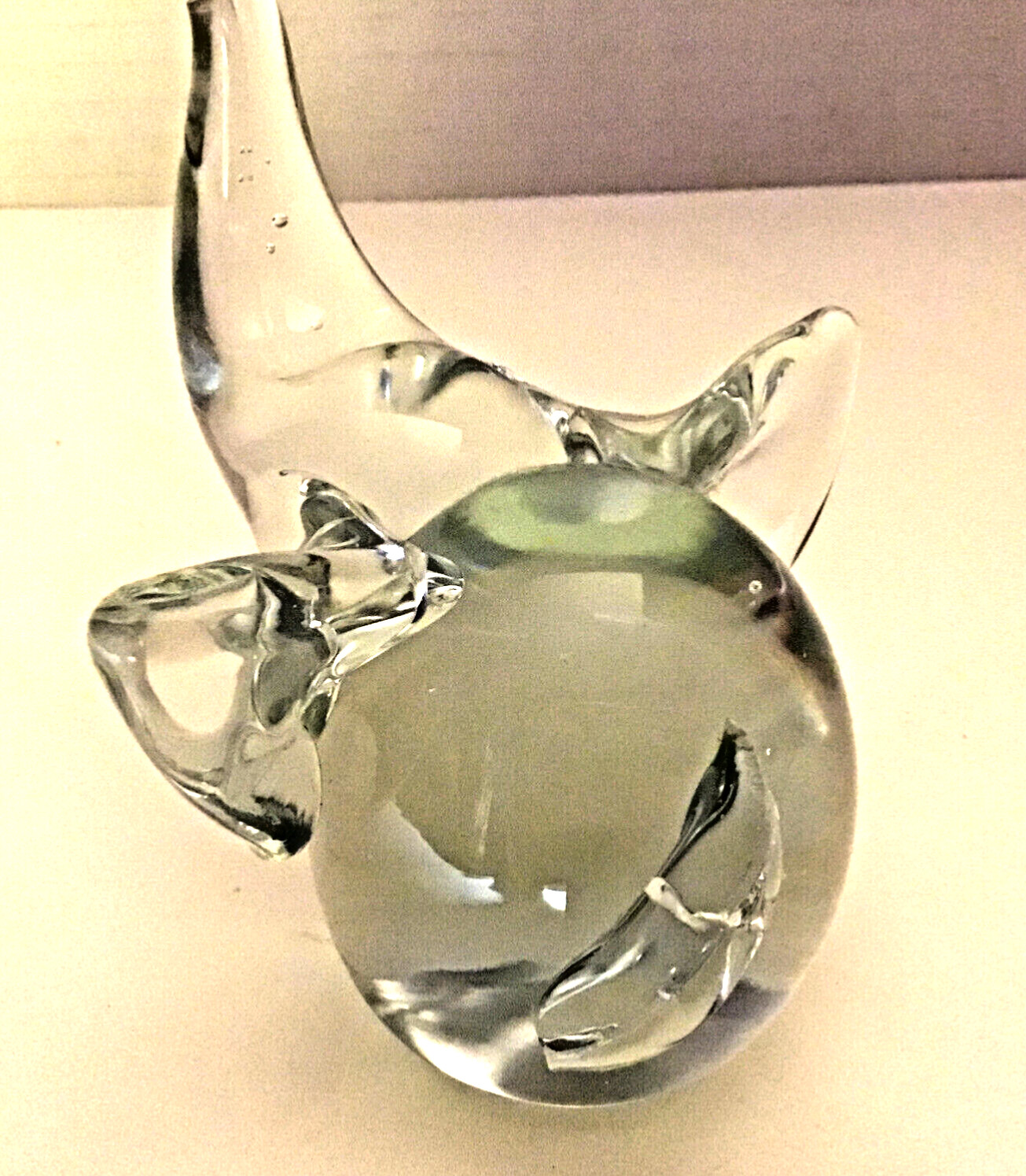 Glass Elephant Trunk Up Figurine Small Paperweight 3.25″ T At Trunk Vintage
