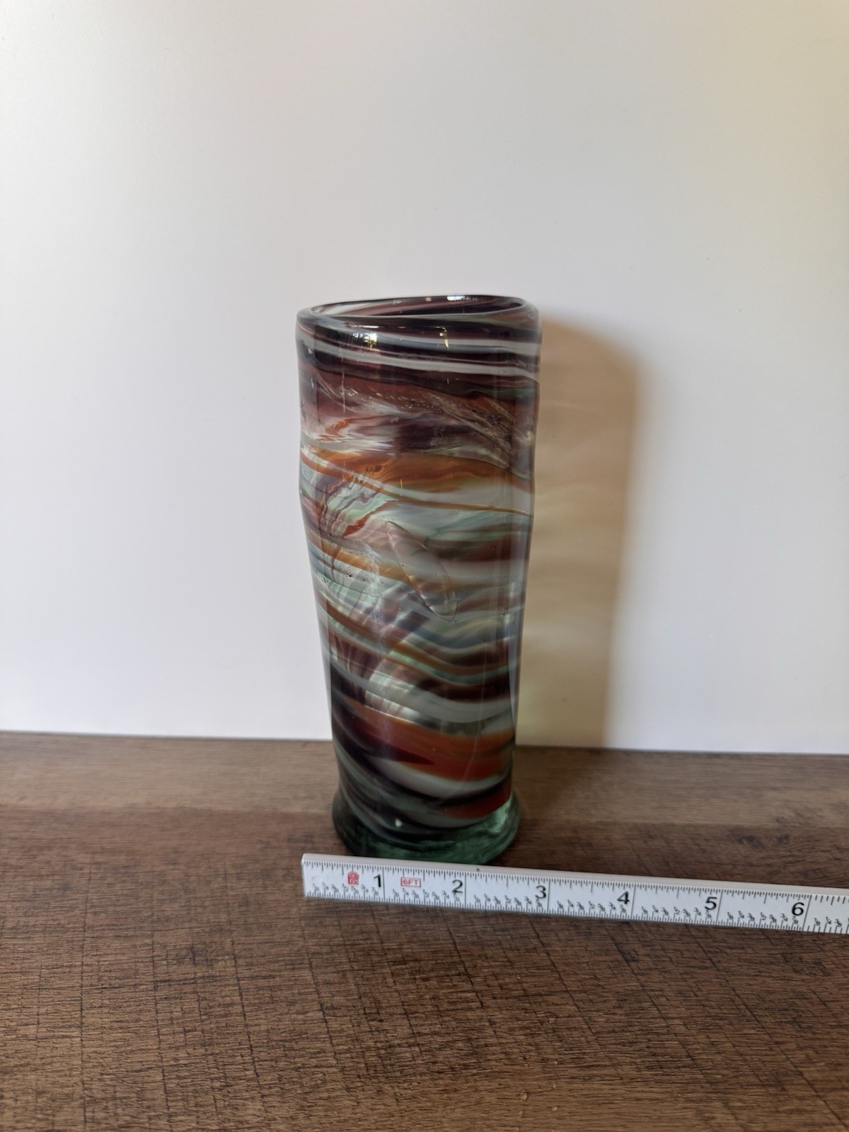 70’s Murano Style Hand Blown Vase Multicolor Swirls Decorative Art Glass Pretty!
