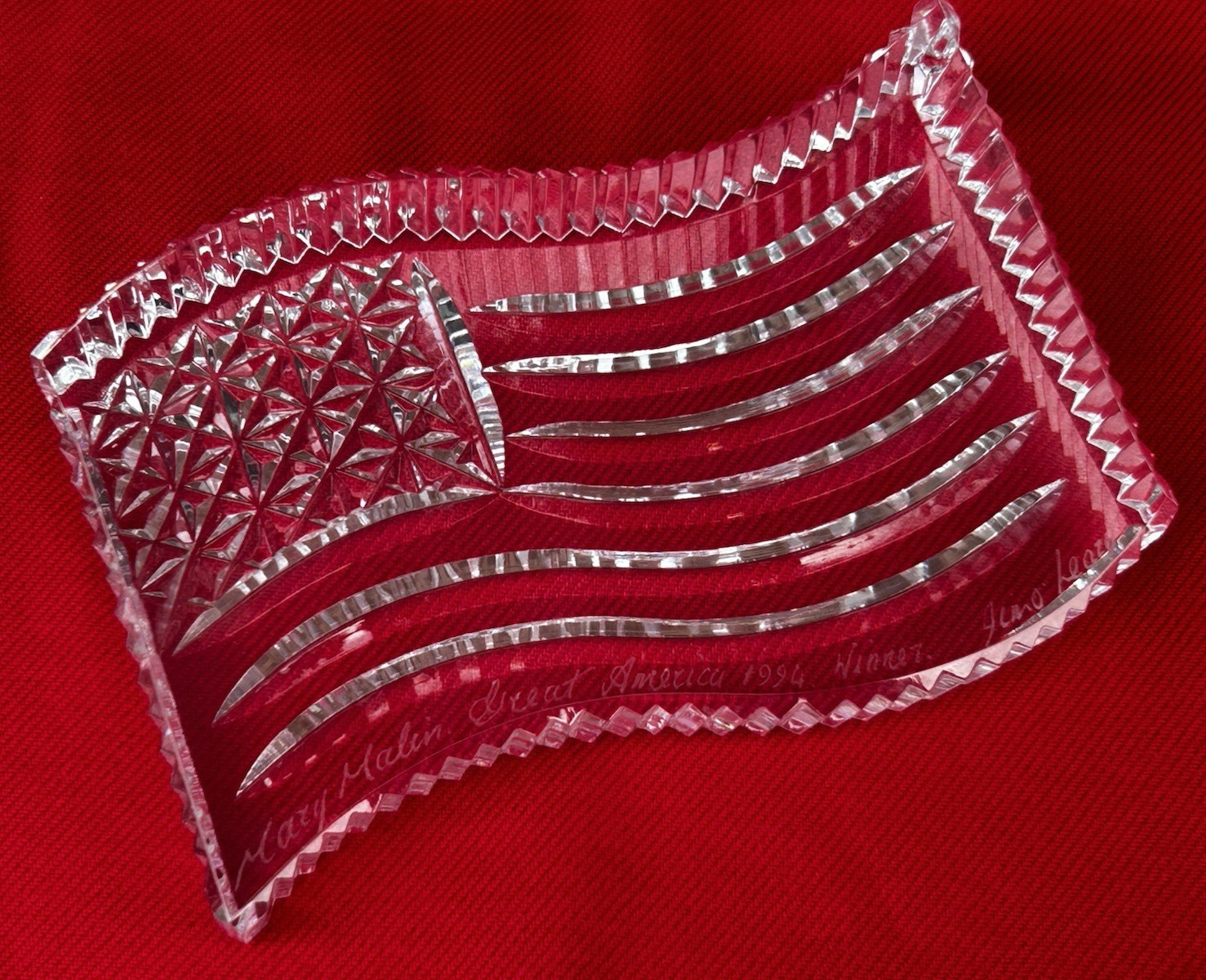 Waterford Crystal Paperweight American Flag Engraved w/ Name 1994 Jim O’Leary