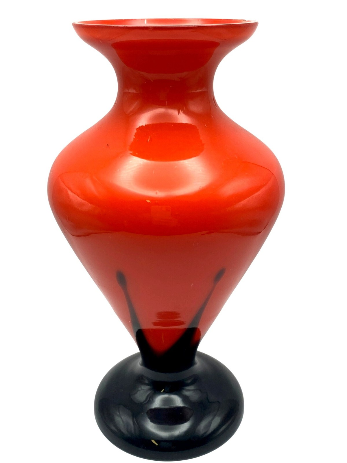 Czech Tango Glass Vase Czechoslovakia Acid Etched Orange Black Art Deco Kralik