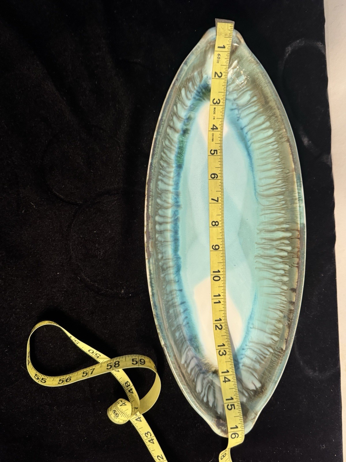 Edgecomb Pottery Maine Dory Baker Server Tray Sea-glass Colored Glaze 15.5”x6.5”