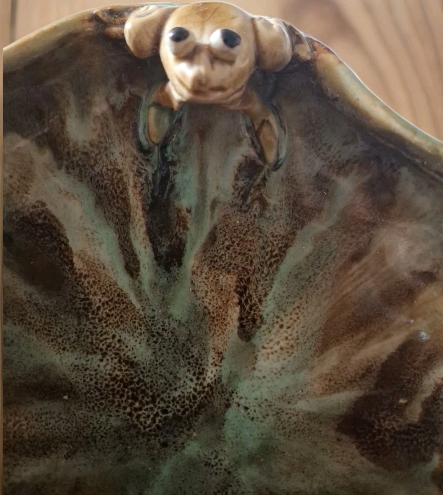 Majolica Pottery Frogs Rose Pretty Planter/Fairy Garden OOAK See Descript Pics