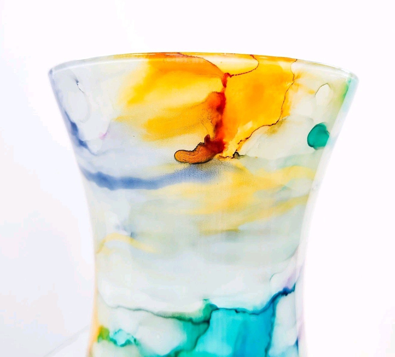 Murano Style Franco Italy Hand Blown Art Glass Vase Multicolor Abstract 14.5”