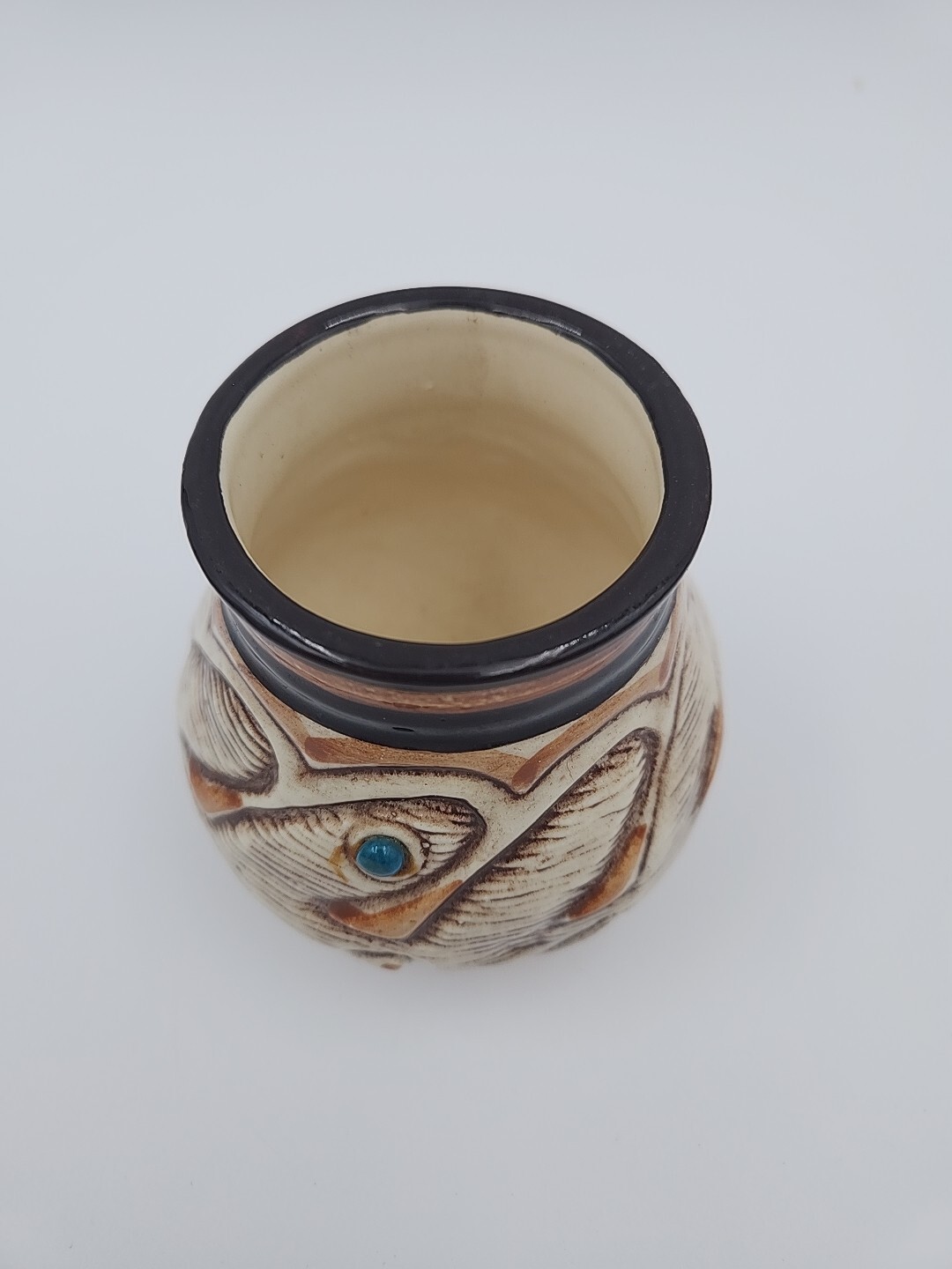 Vintage Planter Brown Cream Pottery Pueblo Line Pattern Treasure Craft Cachepot