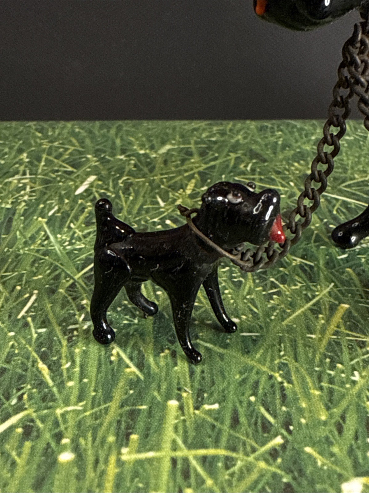 Occupied Japan HandBlown Glass Black Dog Family Of 3 Chains Puppies