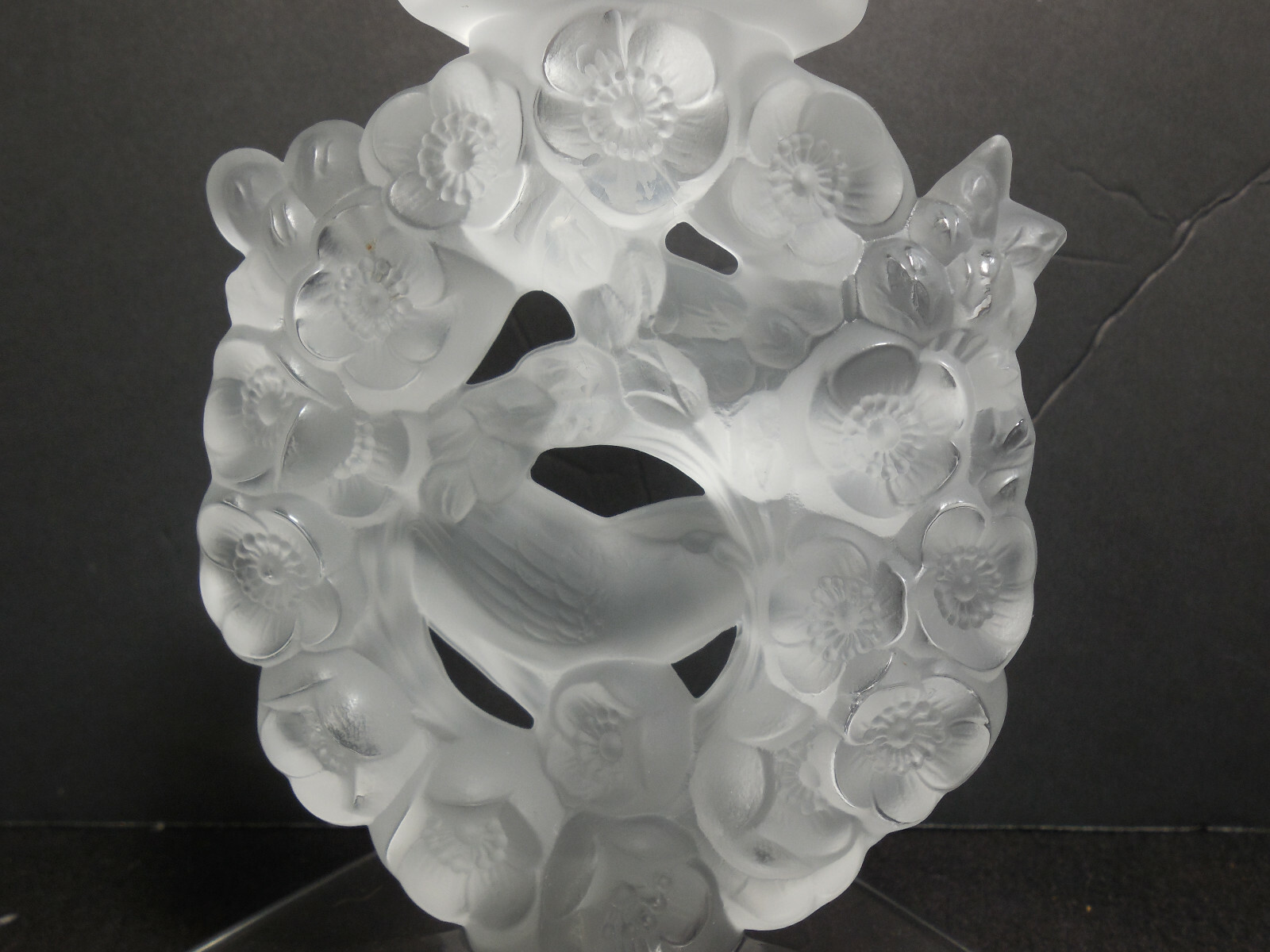 Pair of Lalique Mesanges Frosted Crystal Bird Candleholders with Bobeches
