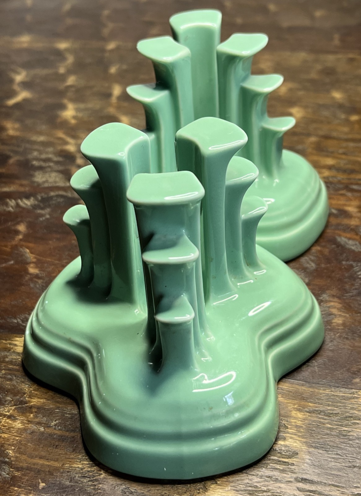 Fiestaware Sea Mist Green Art Deco Pyramid Candle Holders Made in the USA-Pair