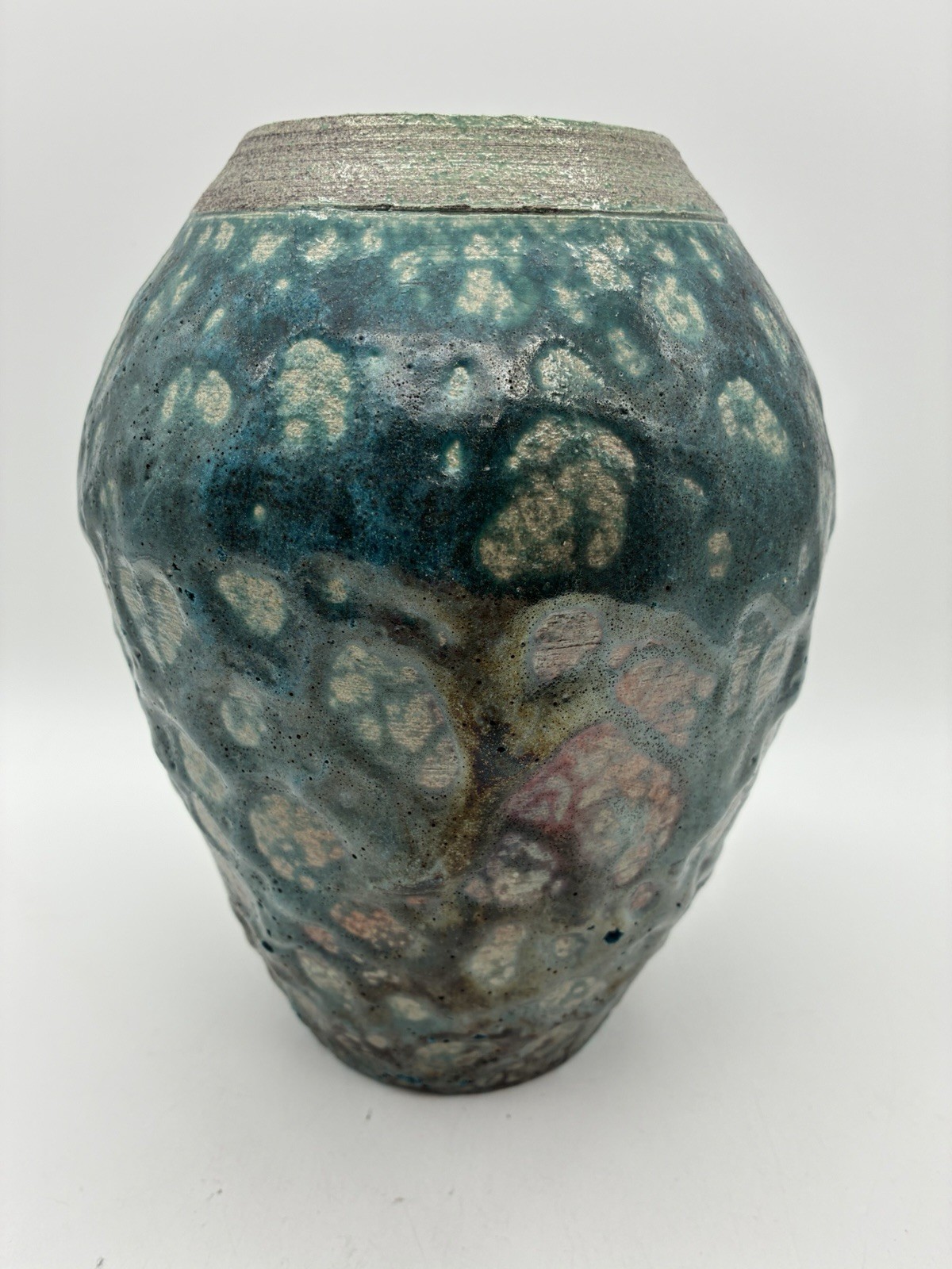 Raku Pottery Vase Signed By Artist Fat Lava Glaze