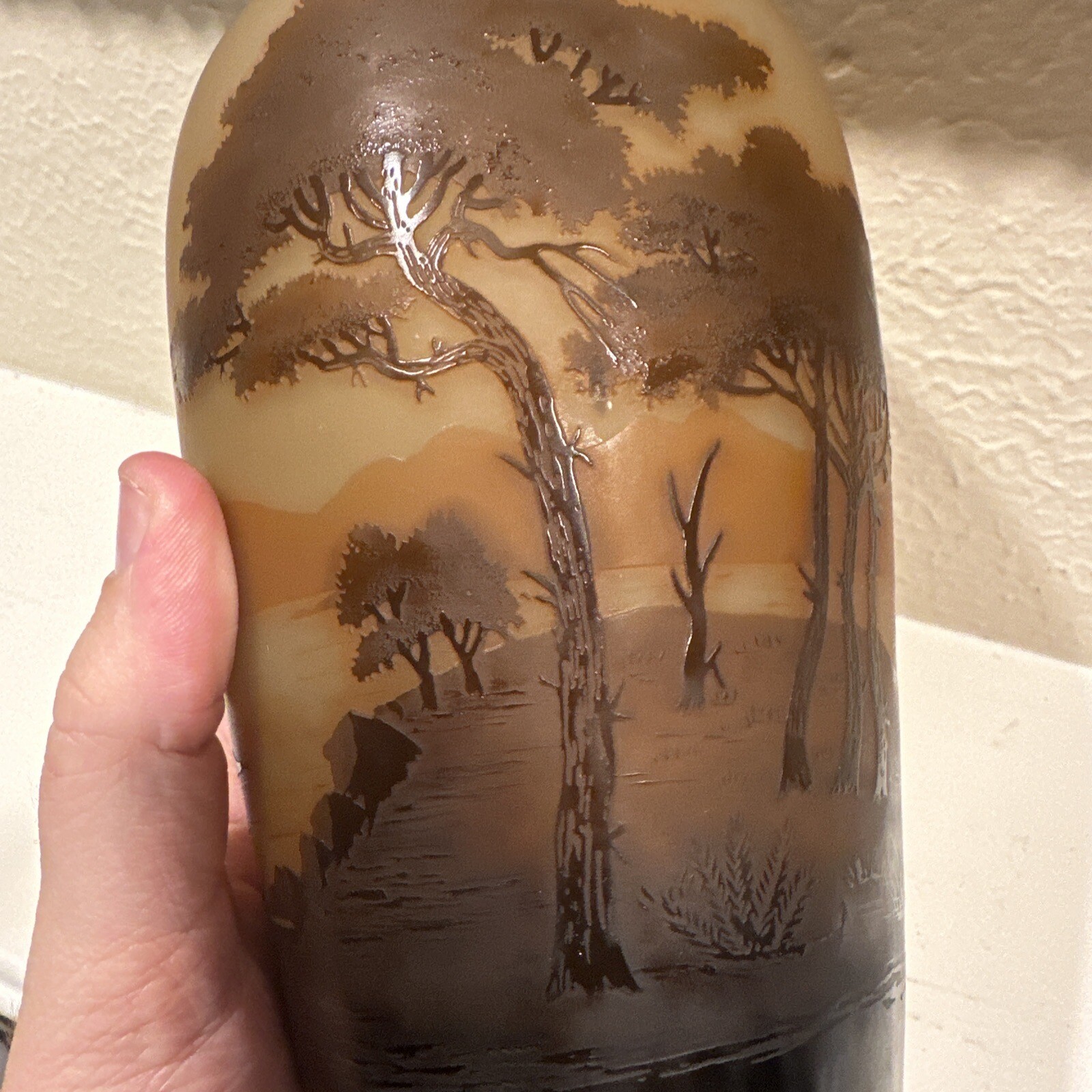 Antique St Louis D’Argental Acid Etched Cameo Glass Landscape Vase