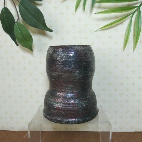 Studio Pottery Raku Vase Iridescent Multicolor Metallic Glaze Art Pottery Signed