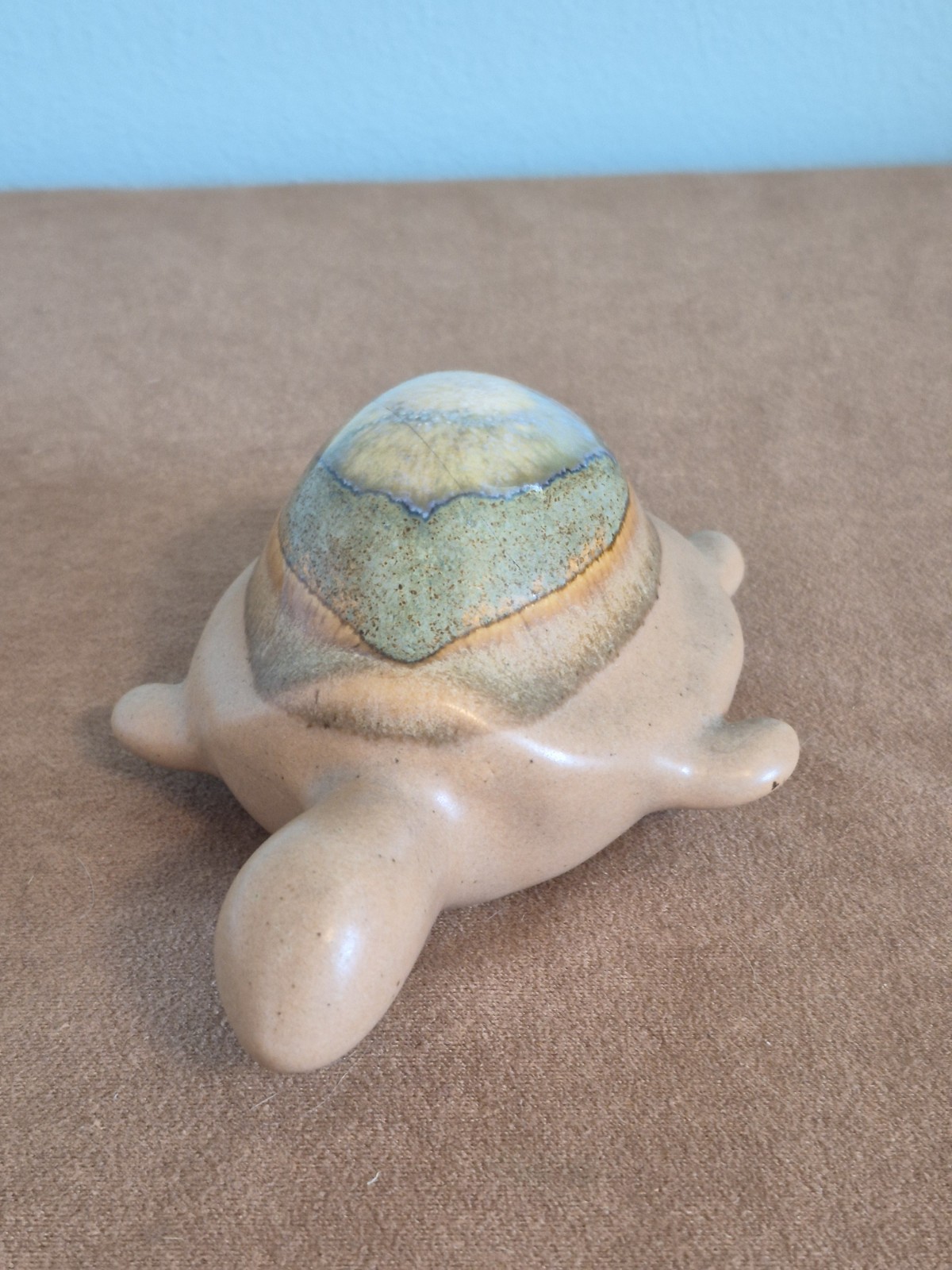 Signed Art Pottery Sea Turtle Figurine Layered Glaze Natural Look