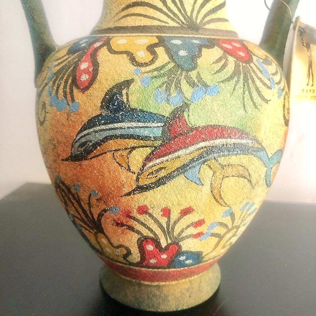 VTG Replica Greek Minoan VASE Dolphin Fresco Hand Paint Copy /Heraklion Museum