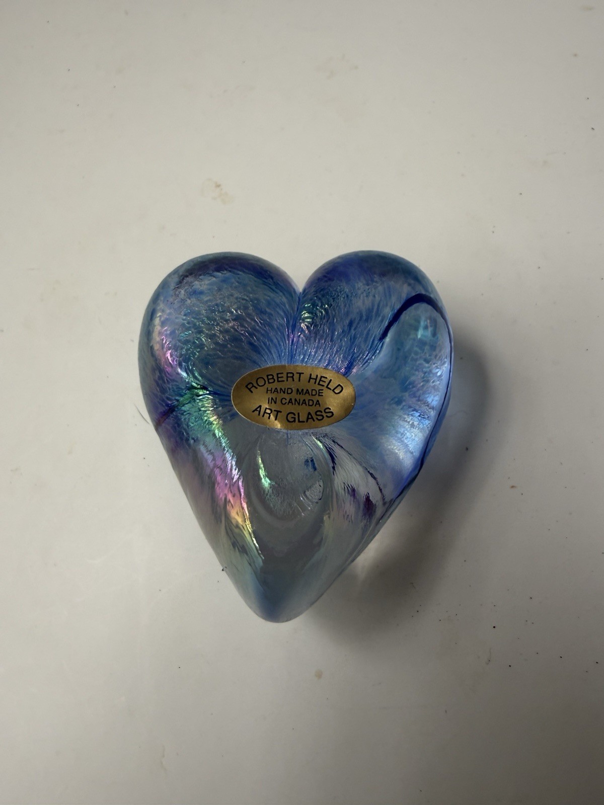 Robert Held Art Glass Heart Paperweights Lot of 4 Signed Iridescent Swirl Set