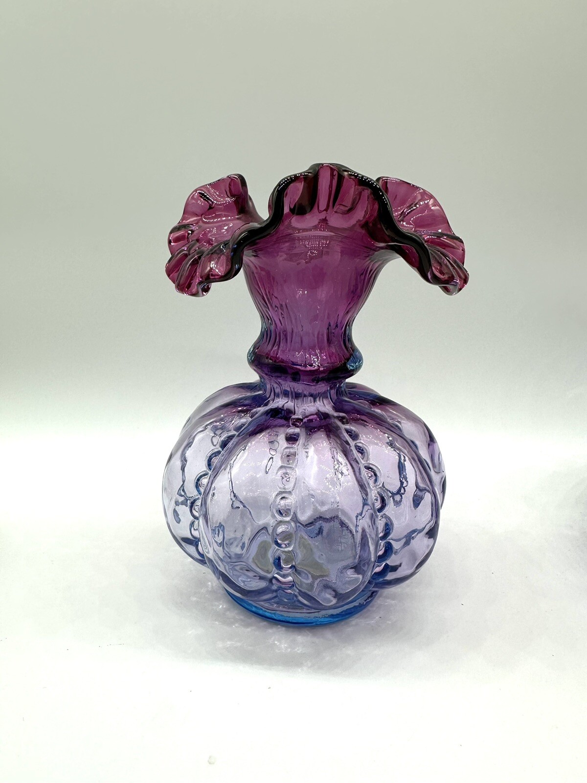 Fenton Art Glass, 5 1/2” Mulberry Crimped Vase Excellent Condition