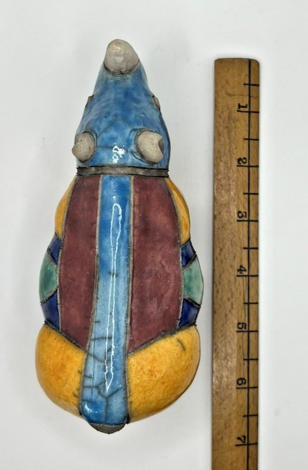 Raku Rhinoceros Figurine, Fenix Pottery, South Africa, Vintage, Handmade