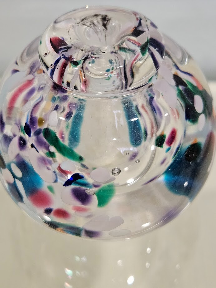 KARG Art Glass Perfume Bottle Paperweight Multi Color Bubbles Signed