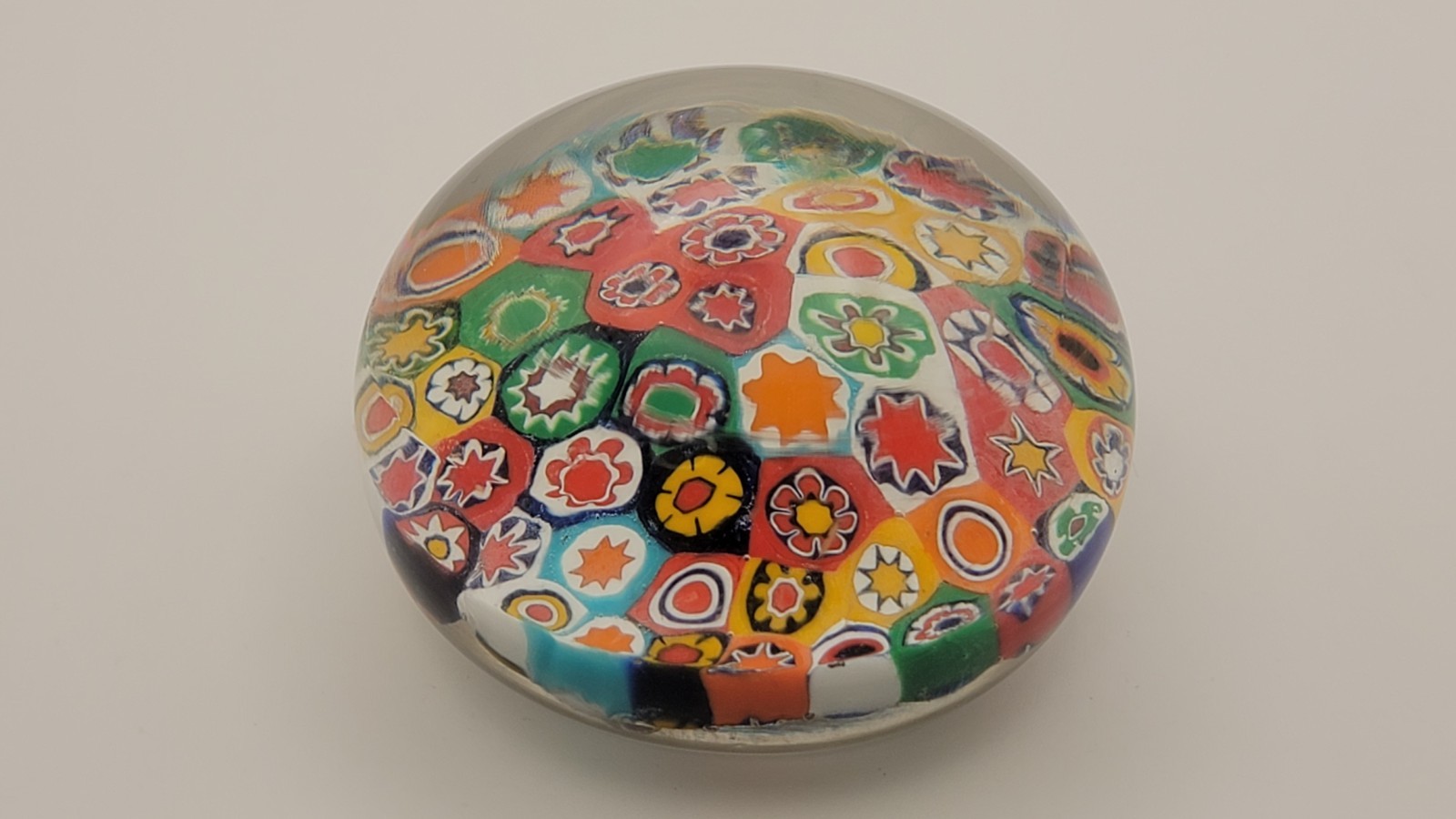 Millefiori Murano Art Glass Paperweight Decorative Multicolor Flower Stars AS IS