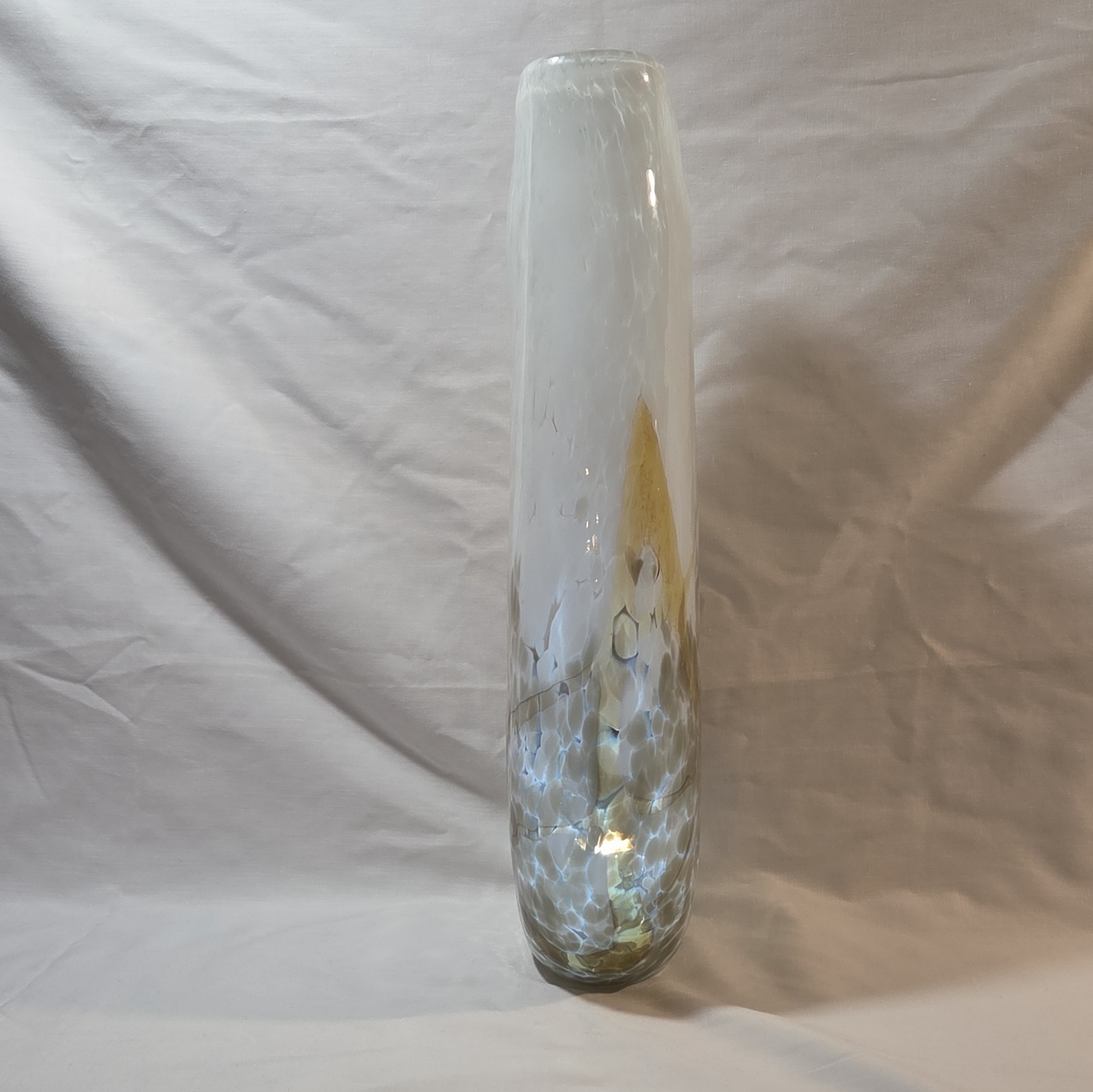 Gallery Glass, Art Glass Vase 16in Clear White Gold Gray Abstract Decorative
