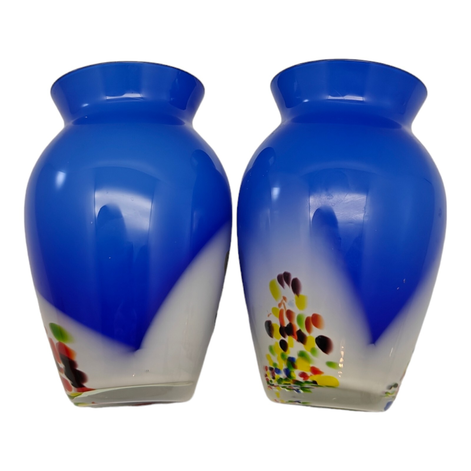 Hand Blown Art Glass Vases Cobalt Blue Confetti Cased Lot Of 2