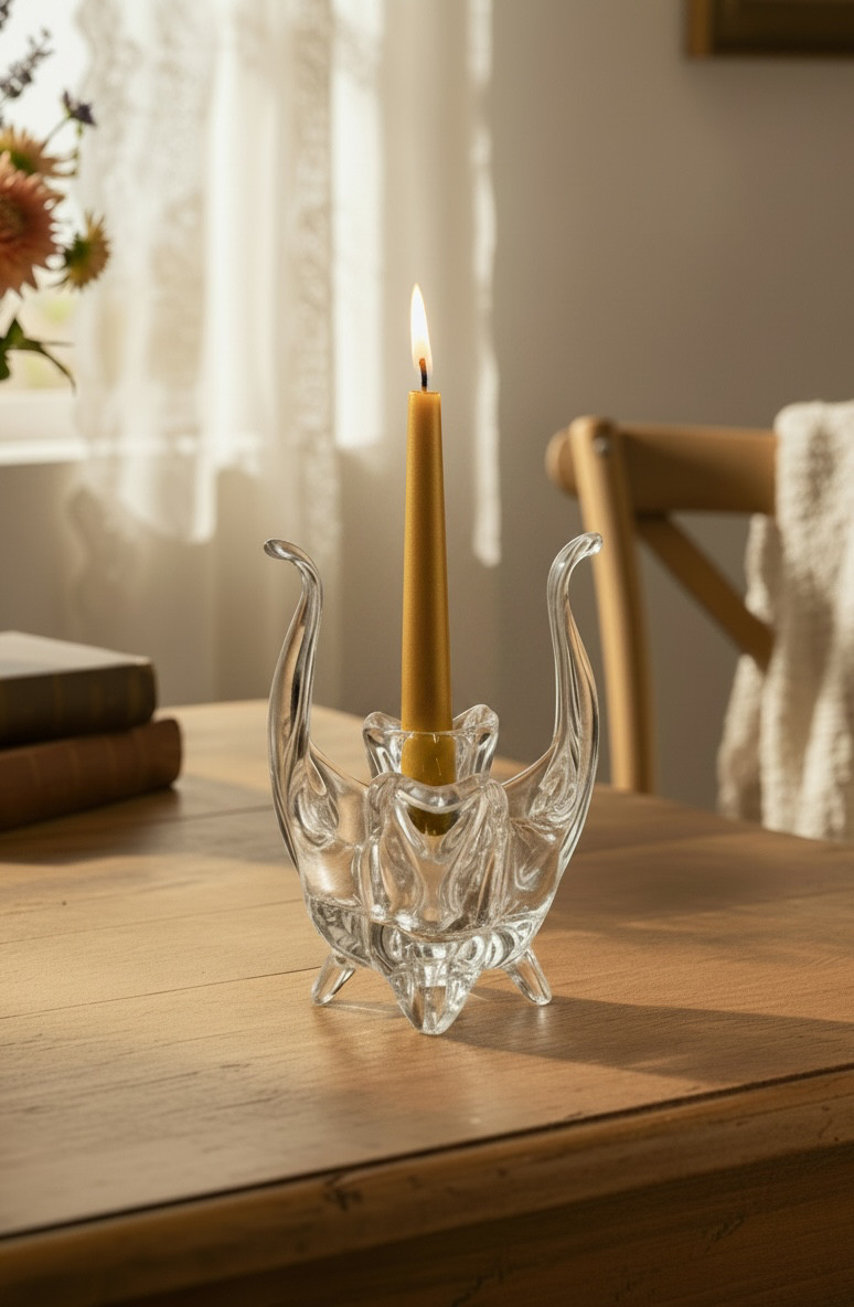Vintage Riekes Chalet Lead Crystal Votive Candle Holder with Footed Base