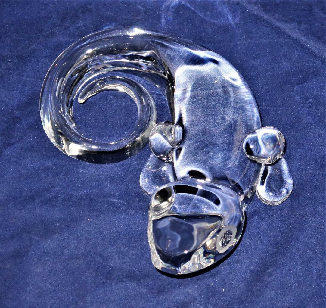Steuben Art Glass Reptile Lizard Salamander Iguana or Gecko, 8″ Wide