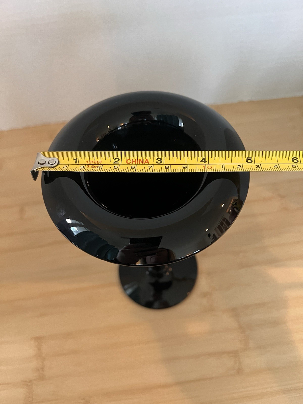 Vintage Black Amethyst Trumpet Vase Art Deco Ebony Rolled Rim Elegant Glass 9”