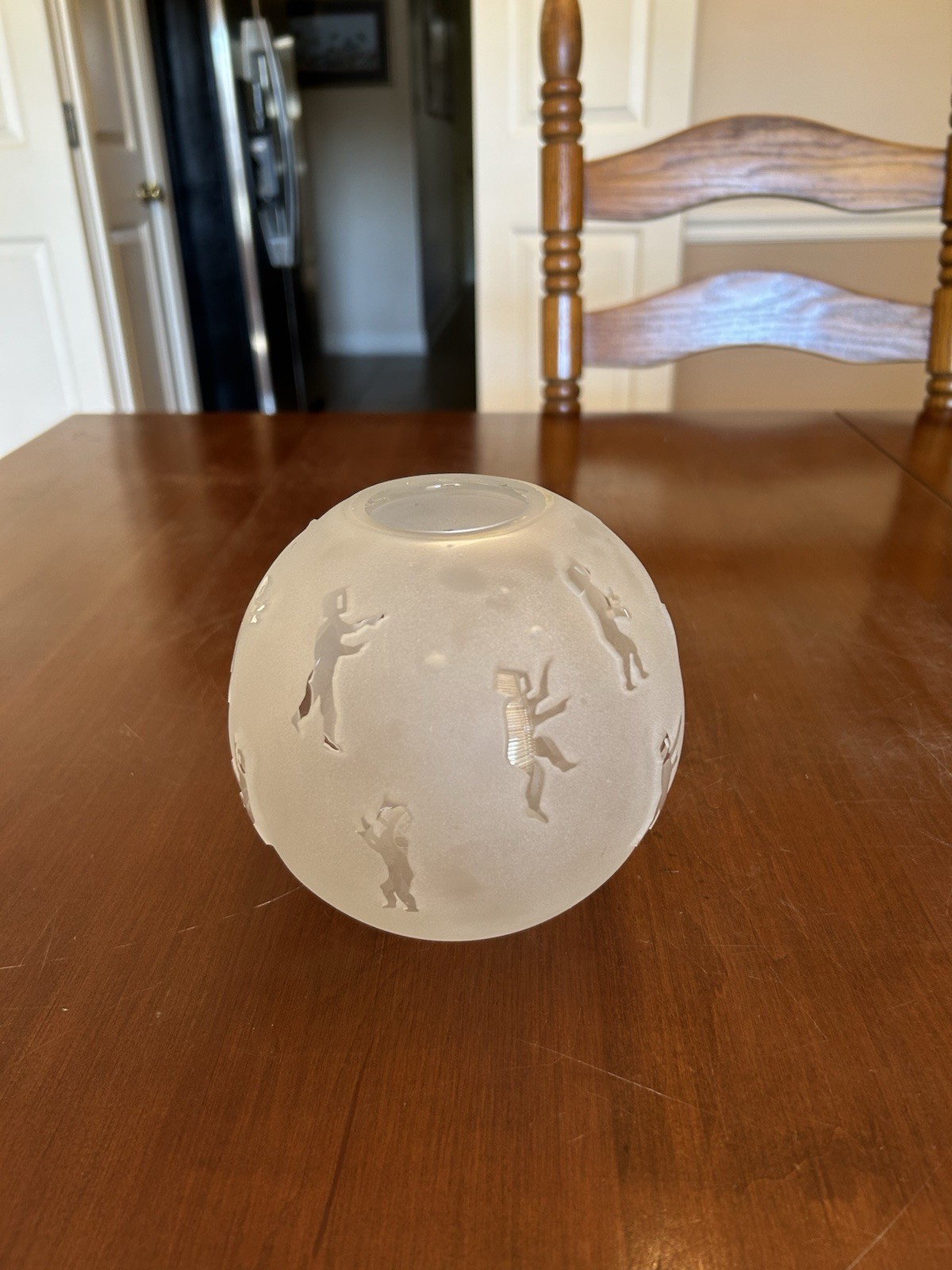 Dancing Children Raised Figures on Frosted Glass Vase