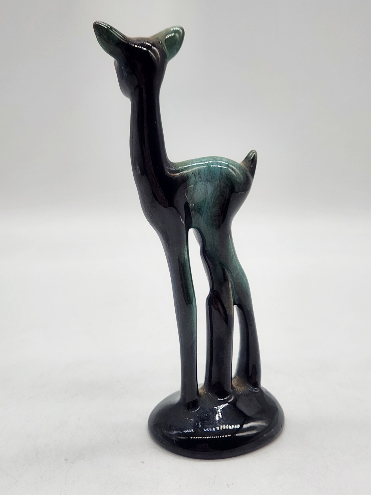 Blue Mountain Pottery Canada Green Brown Drip Glazed Standing Deer Figurine