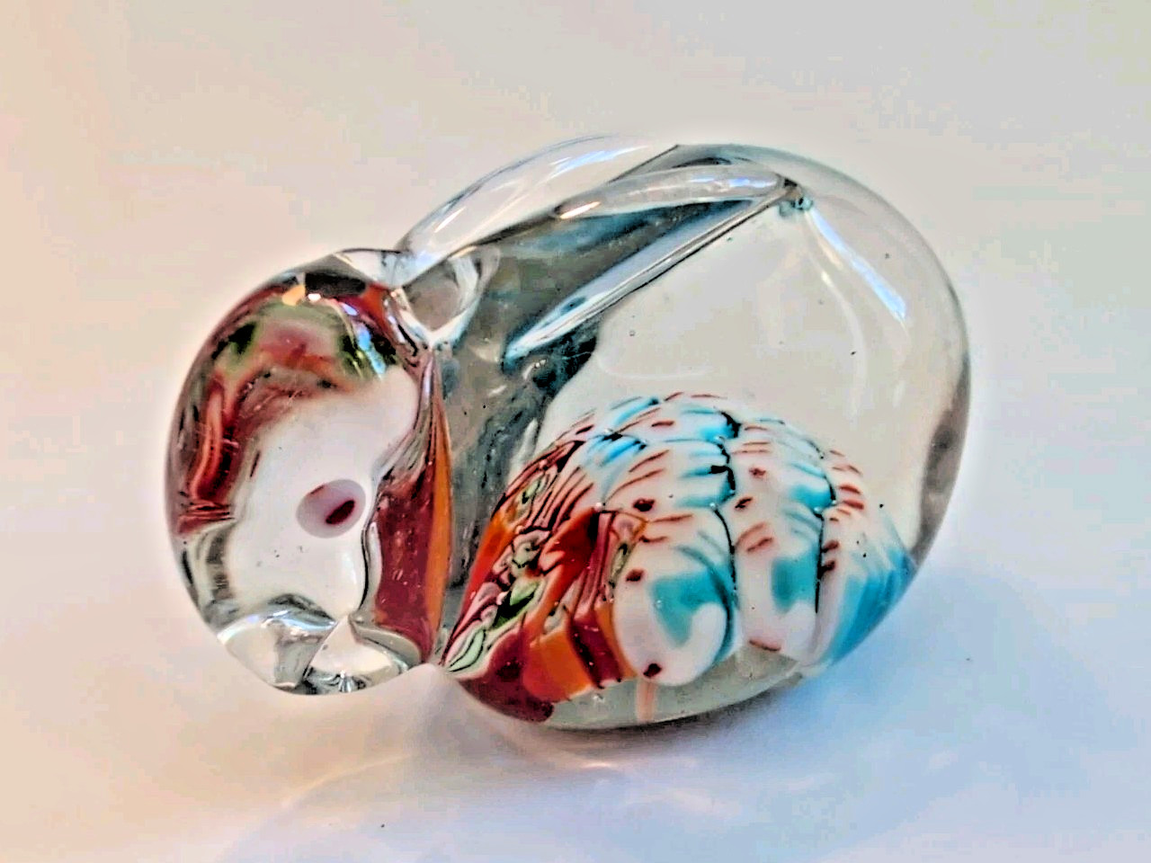 Vintage Hand Blown Millafore Art Glass Bunny Rabbit Paperweight Figurine mini