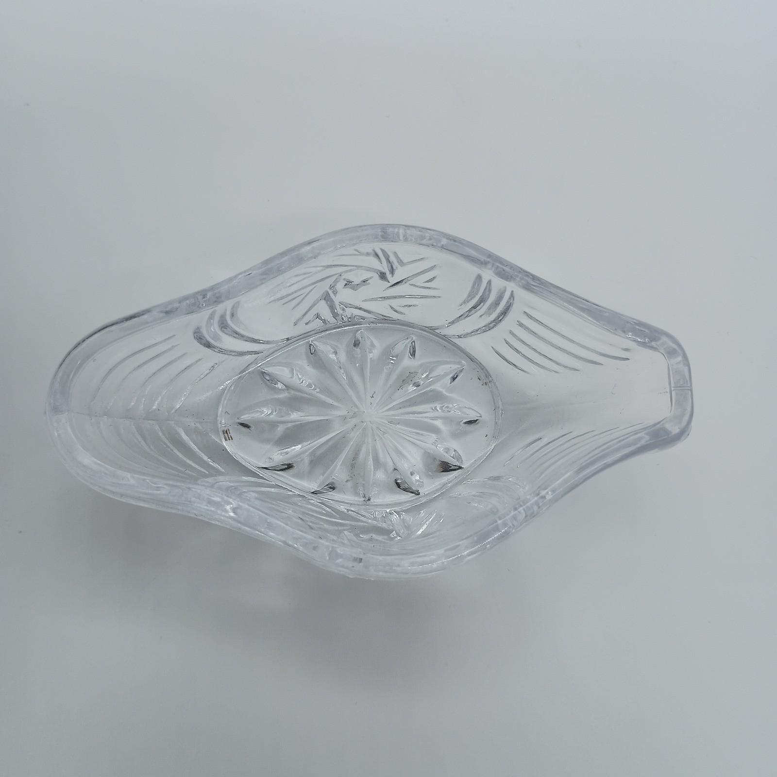 Vintage Clear Pressed Glass Swan Trinket Dish with Lid Jewelry Box Starburst