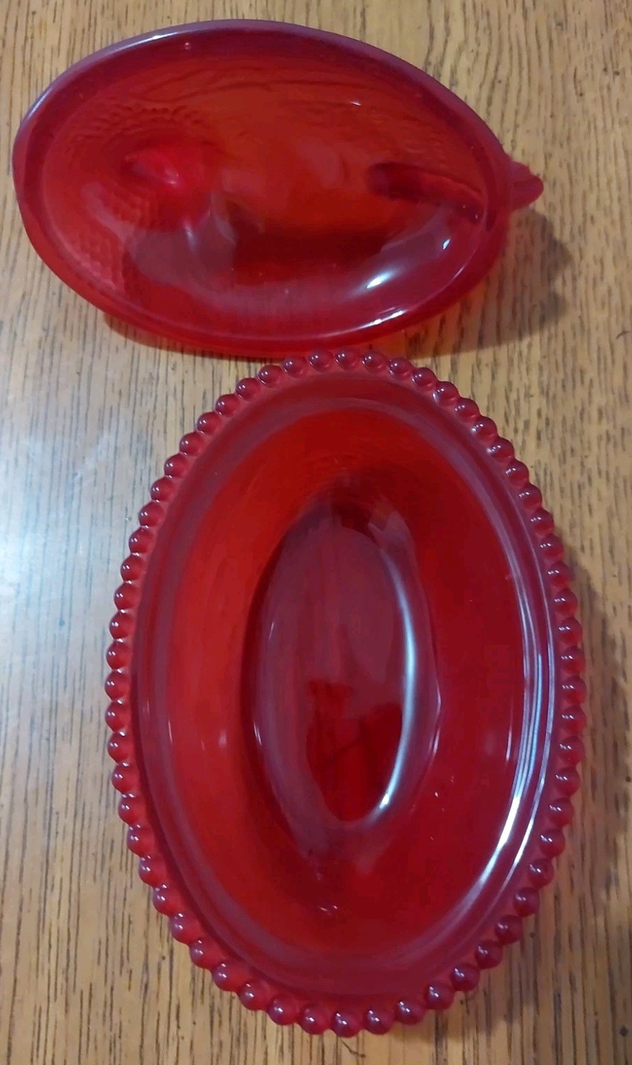 Red Frosted Hen On Nest Glass Candy Dish 3 1/2 T x4 3/4 L NEW