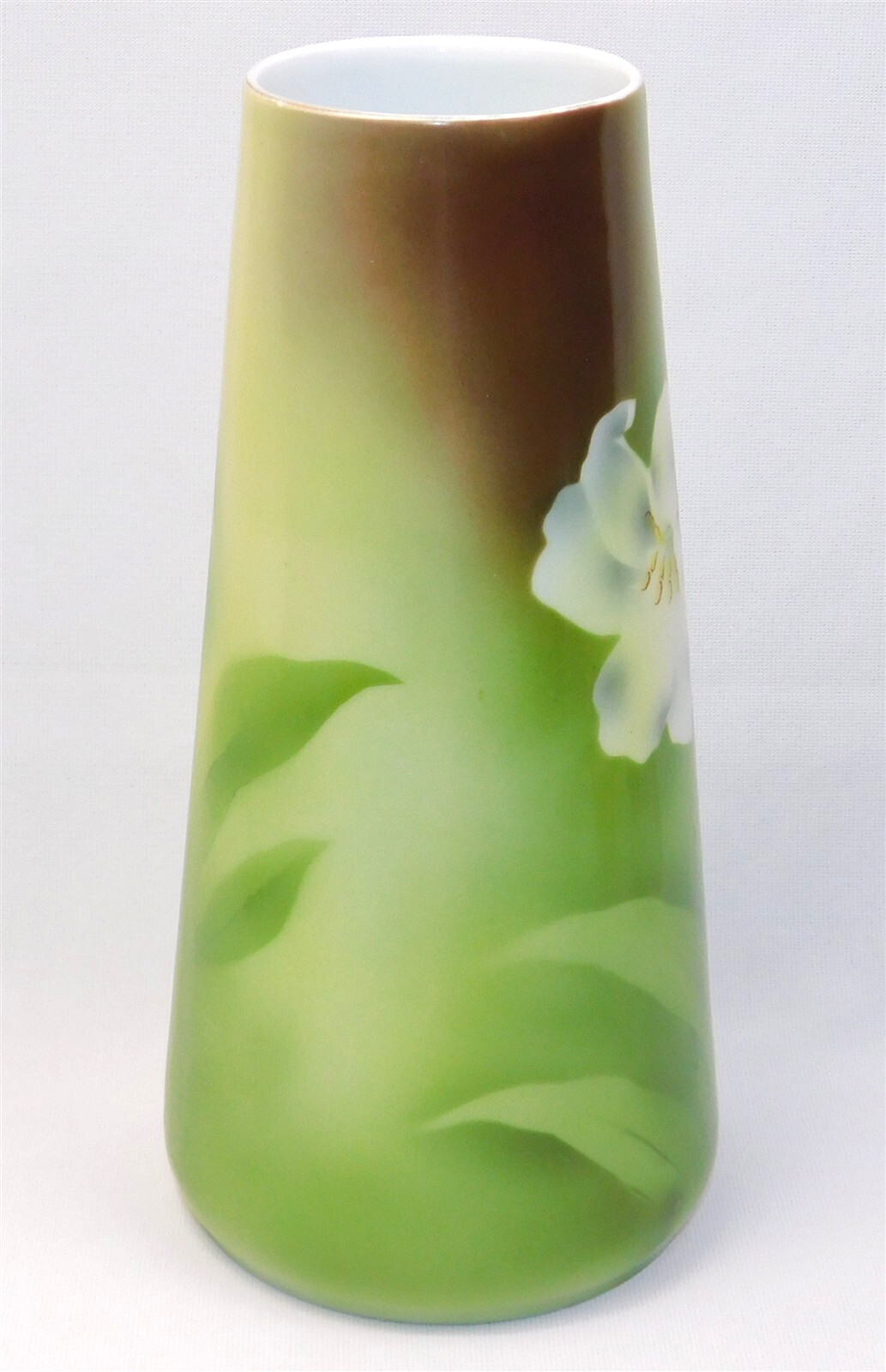 Antique C.T. Carl Tielsch Altwasser Hand Painted White Iris Tapered Vase 10.5″