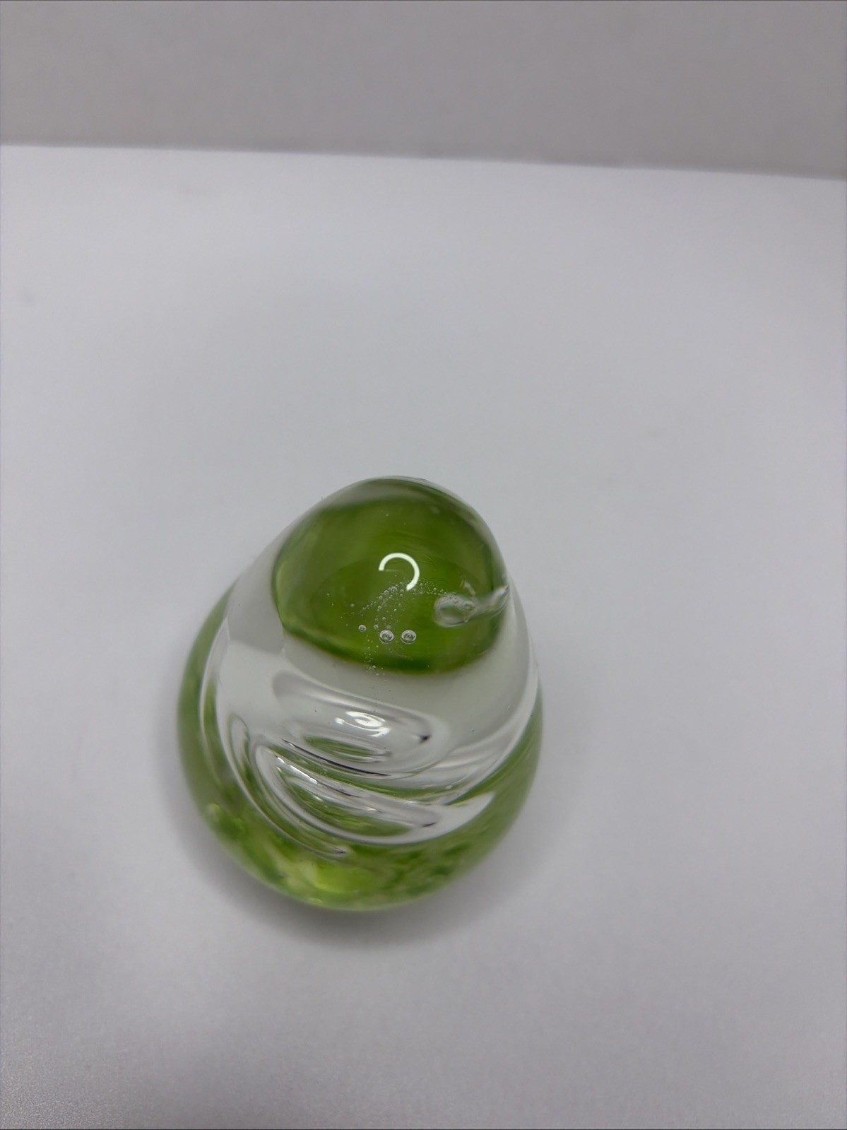 Vintage Swirl Controlled Bubbles Hand Blown Glass Egg-Shaped Paperweight Art