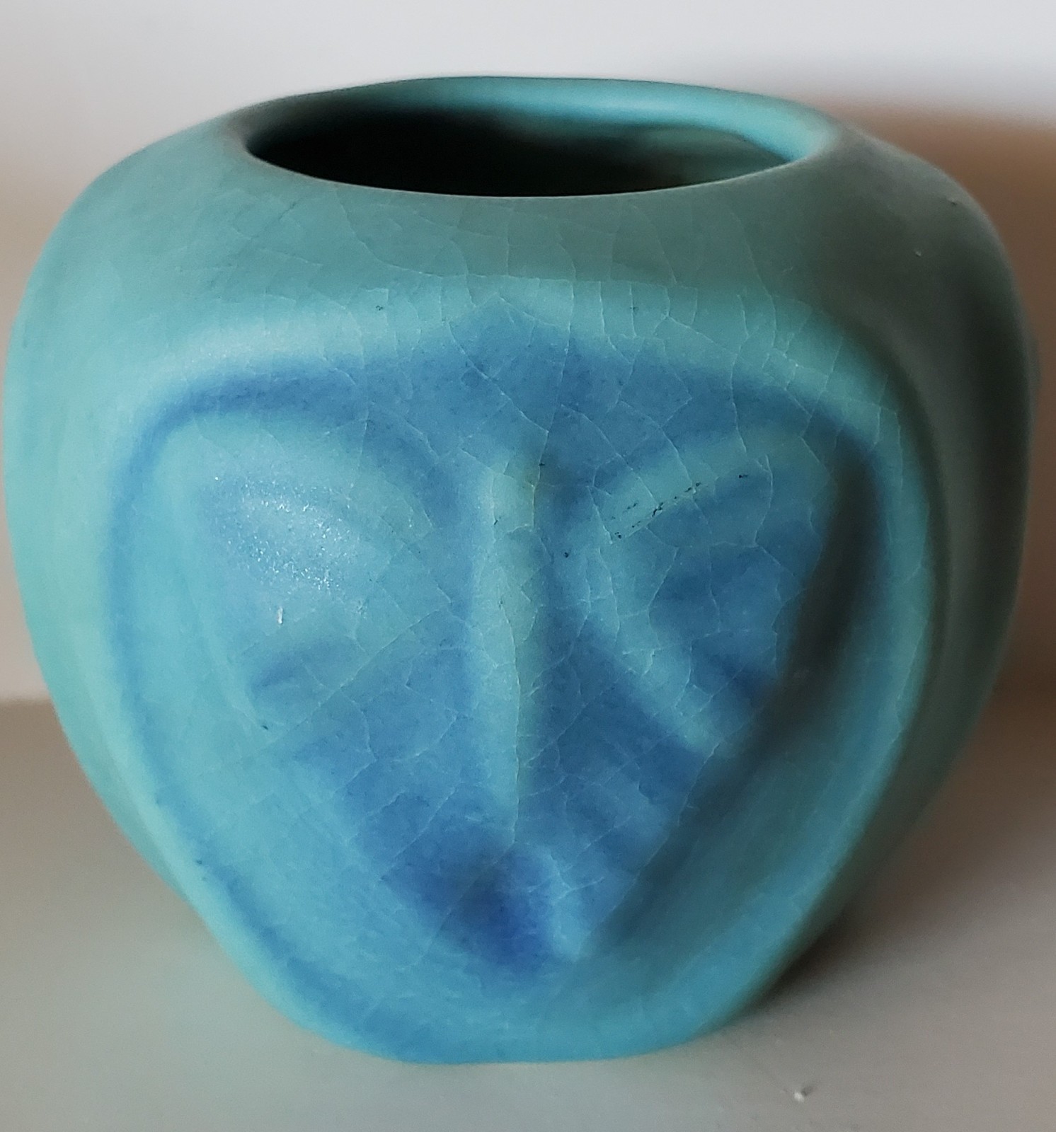 Van Briggle Art Pottery Butterfly Vase 3 inch tall Turquoise
