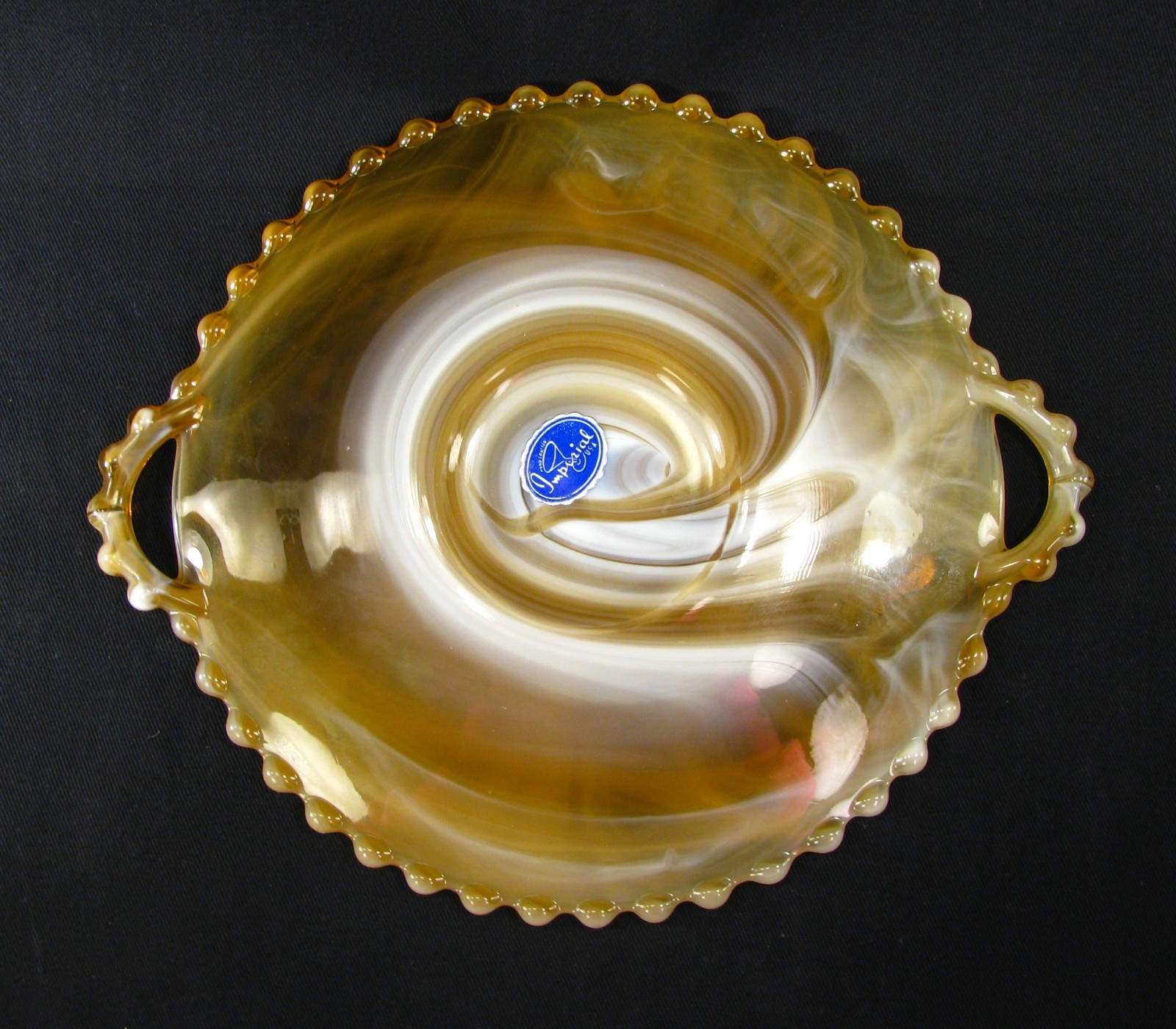 Imperial Glass Caramel Slag Candlewick 2-Handled 8.5″ Plate – Made c. 1965