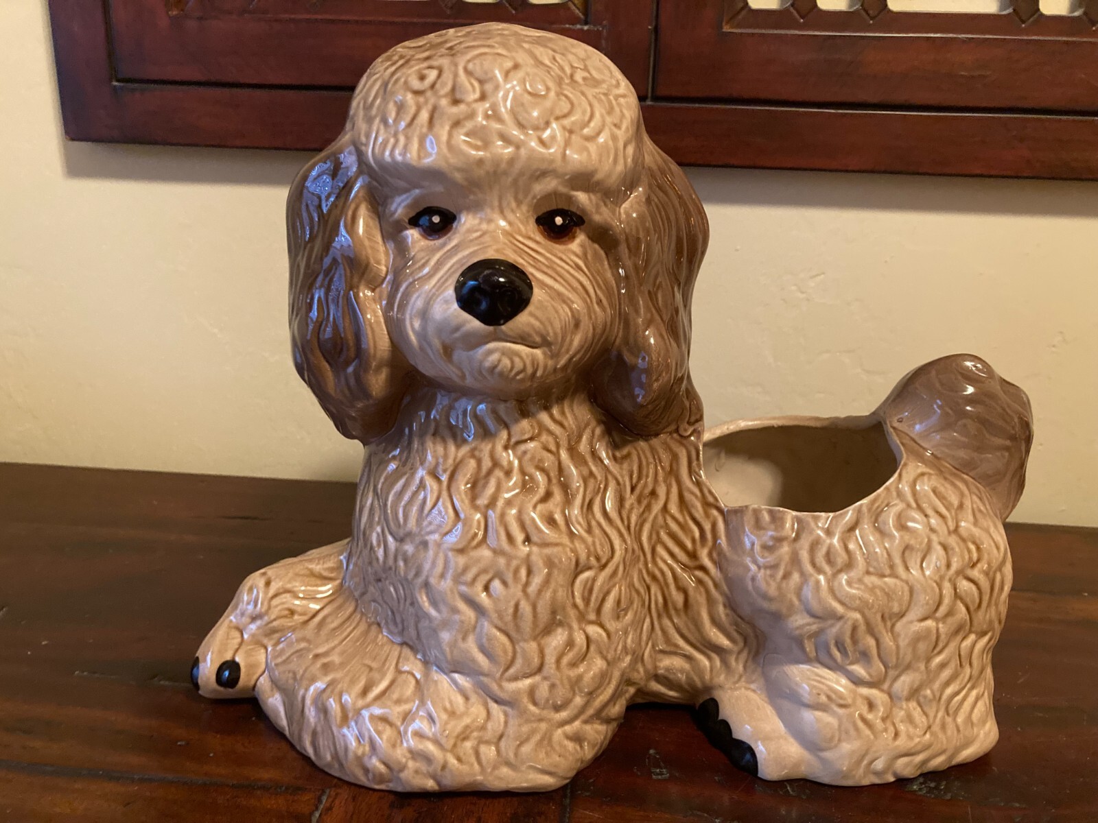 1950’s PRECIOUS POODLE Dog Figural Planter VINTAGE Centerpiece~12.5 X 10 X 5.5″