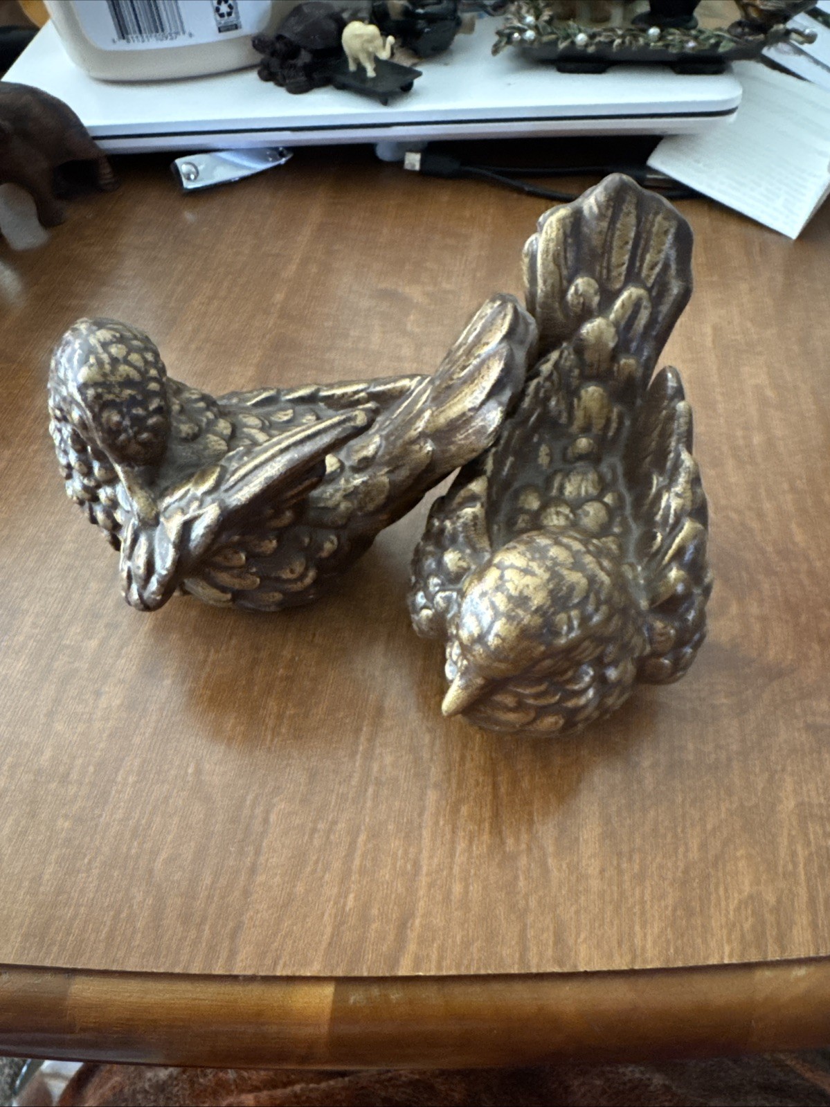 Vintage Gold Painted Ceramic Turtle Doves Pair Mid Century Modern