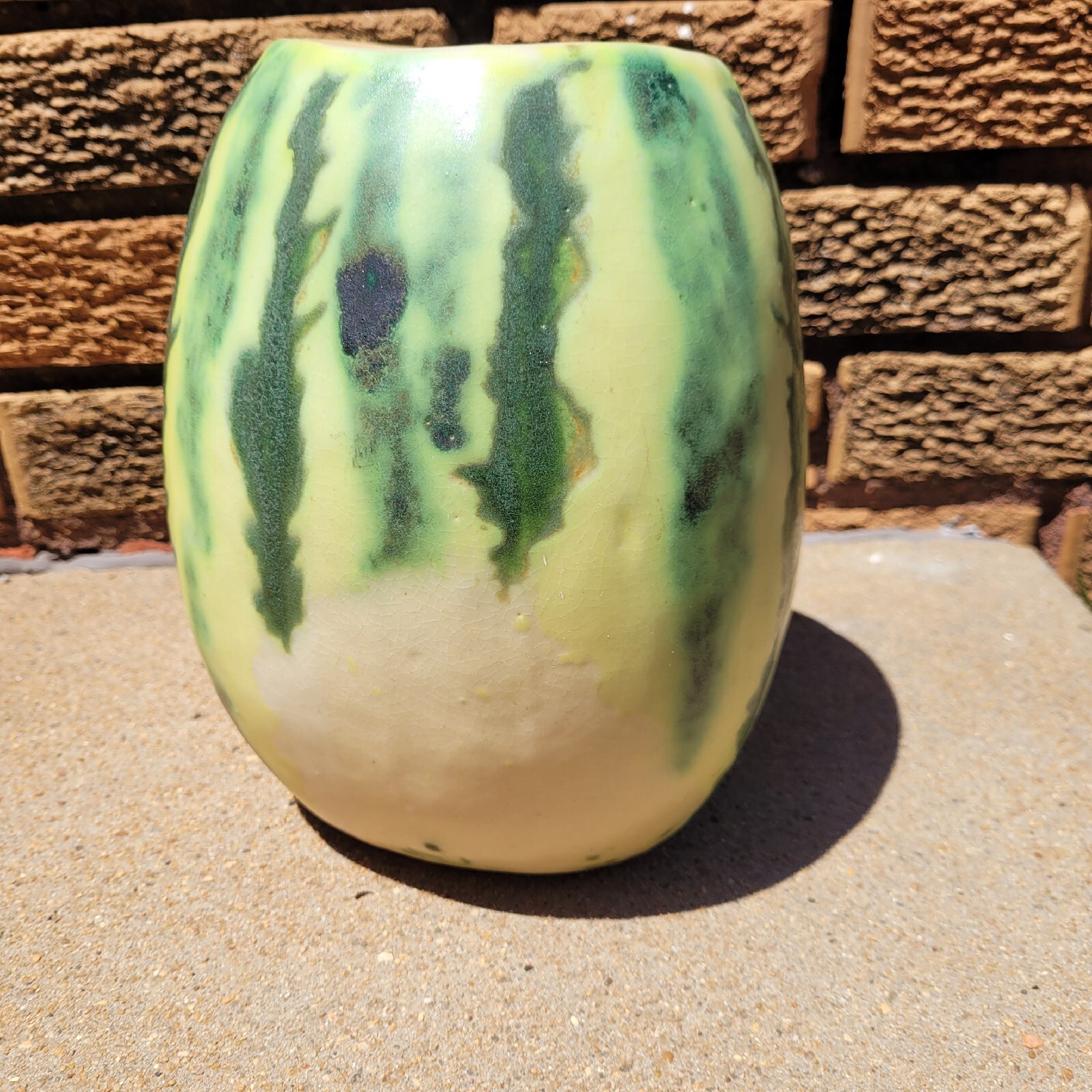 Patricia Garrett Watermelon Pottery Vase 1989 Great Impressions Crazing