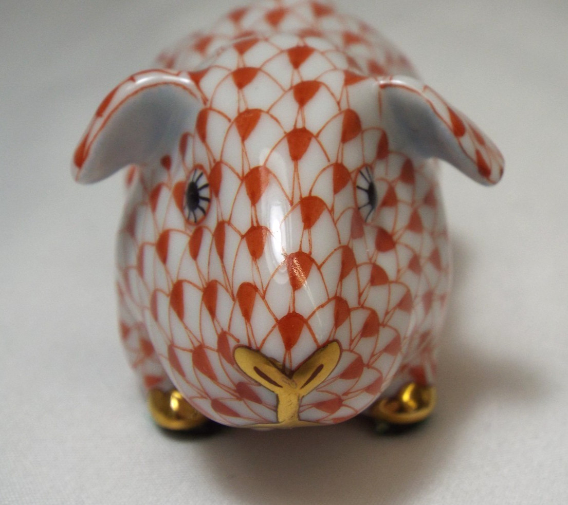 Herend FIGURINE Rust Fishnet Lying Guinea Pig 15300 Hungary 24K Gold SVH Rodent
