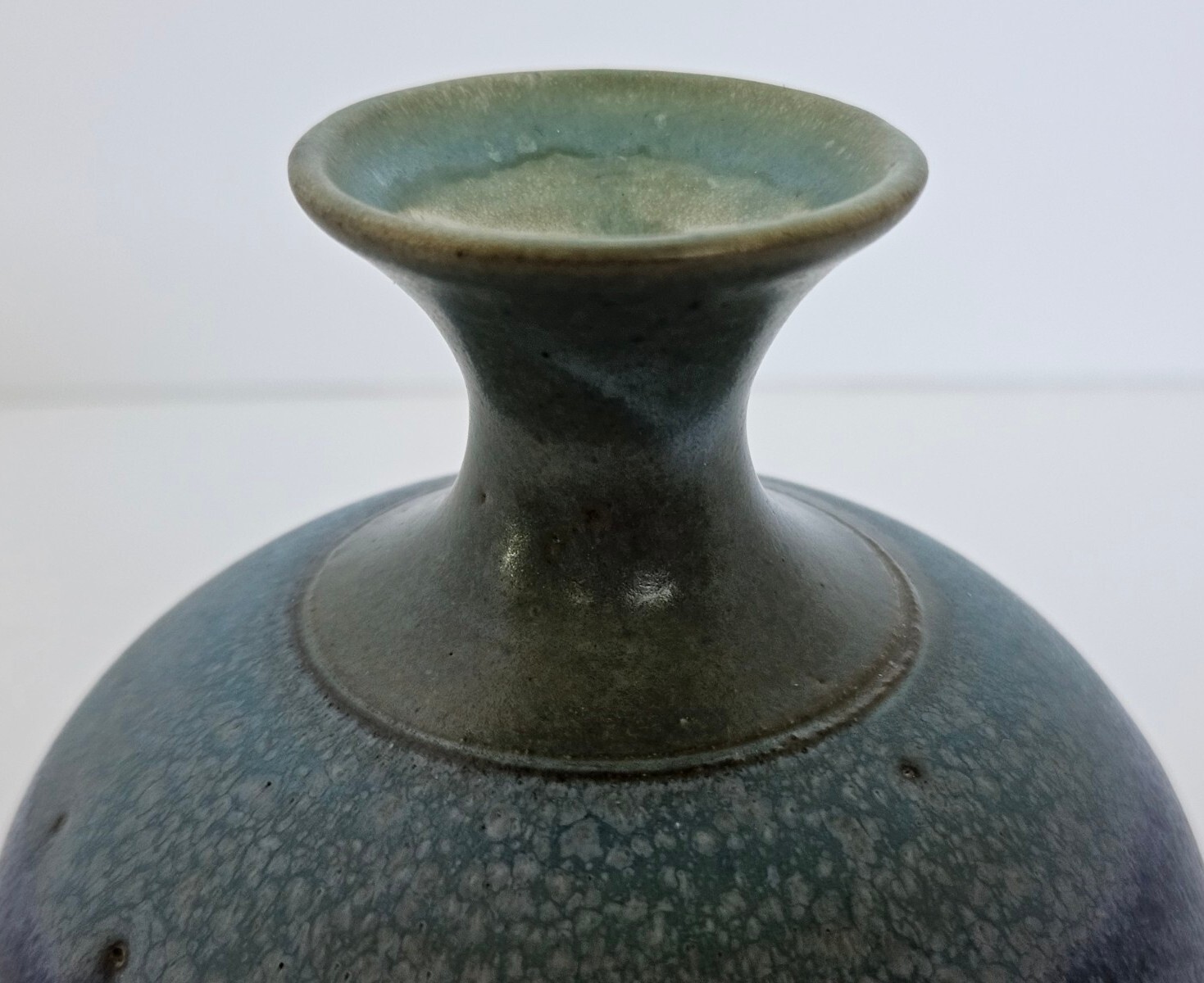 Studio Art Pottery Small Hand Thrown Stoneware Bud Vase Weed Pot Blue 4″ Signed